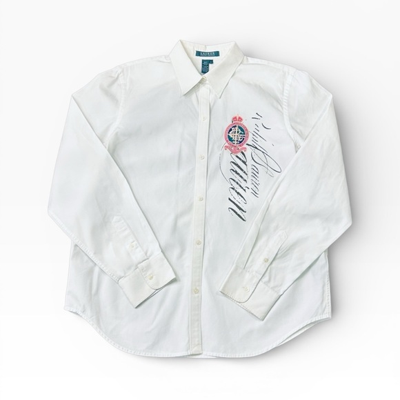 Ralph Lauren Tops - Vintage Ralph Lauren Cotton Long Sleeve Embroidered Crest Button Down Top Large